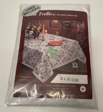 Rose Trellis Tablecloth 60X104 Oblong Lorraine Linens Washable Fabric No Ironing