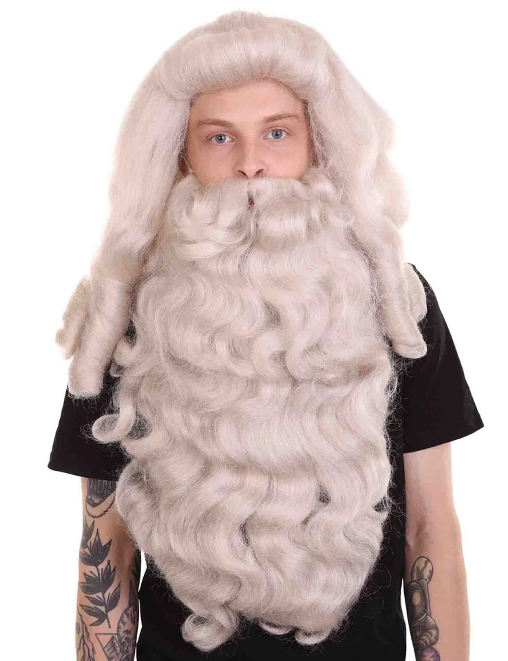 HPO Deluxe Weihnachtsmann Bart & Perücke Set - Full White Wig & Beard - One Size