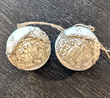 Set Of 2 Nativity Christmas Ornaments Sculpted Balls Nativity Double Sided 2.25"
