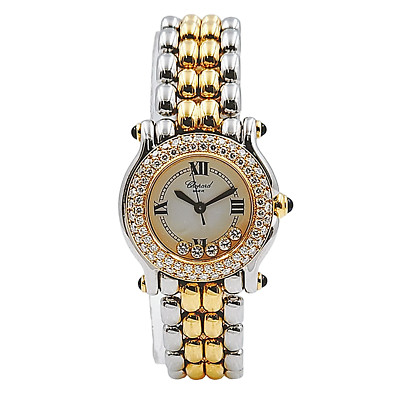 Chopard 26mm Happy Sport Five Diamond 18K Gold / Steel Watch with Diamond Bezel.