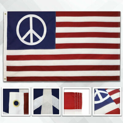 Embroidered USA Peace Flag 3x5ft Embroidered American Peace DOUBLE SIDED 200D