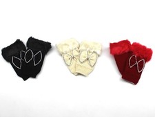 Womens Fingerless Gloves Faux Fur, Rhinestone, Studs, Bling Ribbon Cute