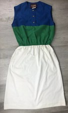 Vintage EJM ltd Dress Blue/Green/White 60s 70s Womens Size 11-12