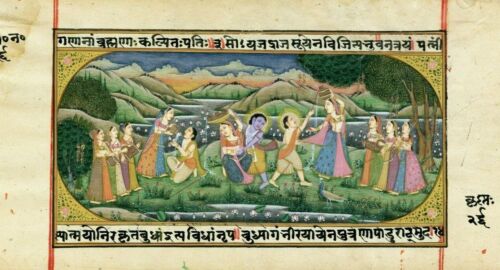 Krishna and Gopis, original painting miniature (India)