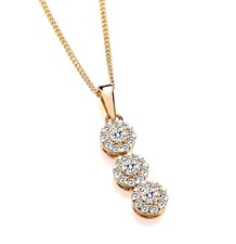9ct Gold & Silver Three Halo Simulated Diamond Cluster Pendant Necklace 16 18 20