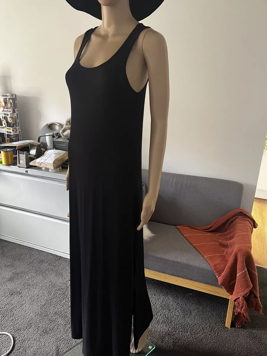 Target brand size 8 slip dress long in stretch fabric. in jet black, side  splits