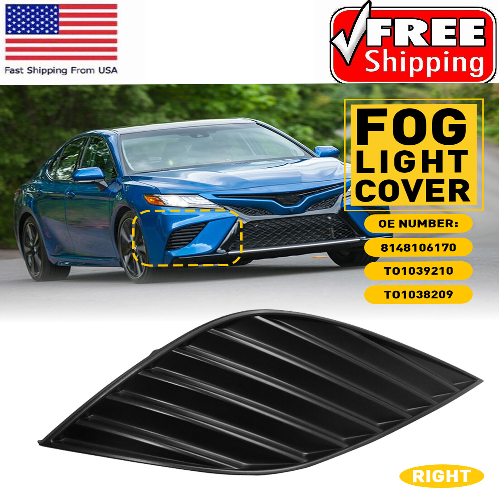 FRONT Right PASSENGER FOG LIGHT COVER LAMP BEZEL FOR Toyota SE Camry 18 19?C20