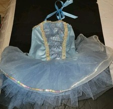 CICCI blue Sequined Tulle Ribbon Halter Stretch Tutu Dance Costume. Childs L