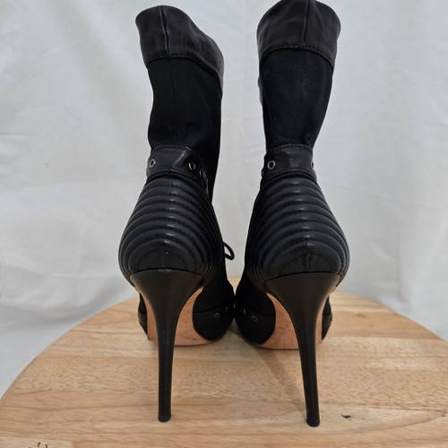 Alexander McQueen Shoes Women's 36 6 Black Leather Eyelet Stiletto Heel Booties - Picture 5 of 16