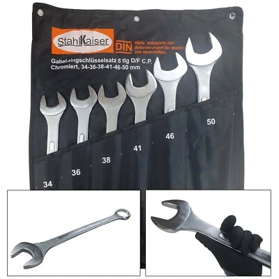 StahlKaiser 6 tlg Maul-Ringschlüssel-Satz Schraubenschlüssel 34-50mm LKW KFZ