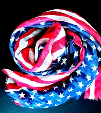 American Flag Patriotic Semi Sheer Star Strip Scarf Wrap Shawl 70 x 40" New