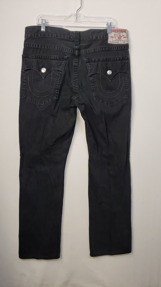 True Religion Jeans Mens 36 x 34 Straight Dark Wash Black True Religion Jeans Mens 36 x 34 Straight Dark Wash Black