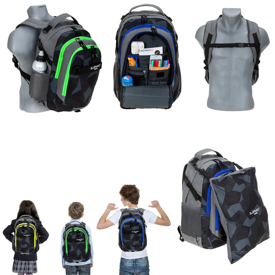 Schulrucksack Jungen 4 T Set Rucksack Elephant Signature 12770 Cyber Camo Grün r - Bild 2 von 4