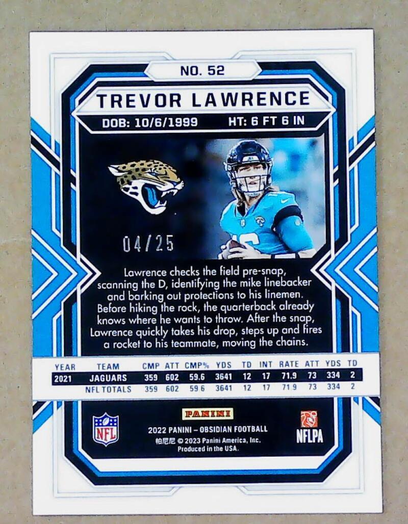 2022 Panini Obsidian Electric Etch Yellow #52 Trevor