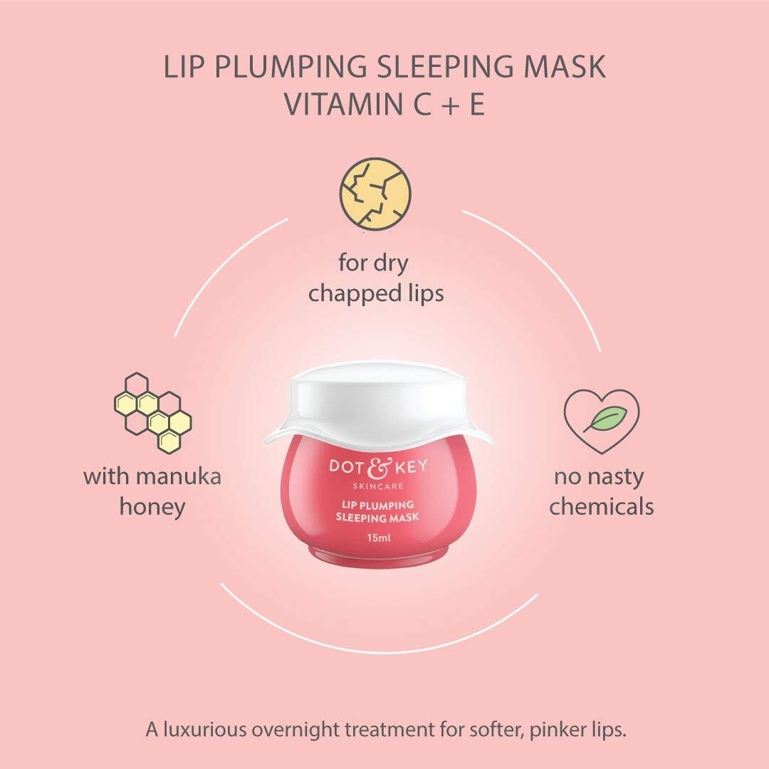dot and key vitamin c lip mask & Plumping + E with Wild Berries & Pomegranate |For Smooth & Moisturized Lip | Lip Balm for Dry & Pigmented Lips The nourishing formula helps reduce fine lines Dot & Key Lip Plumping