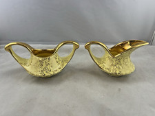 Vintage Ceramic Cream & Sugar Set Yellow W/ 22 K Gold Accents & Trim