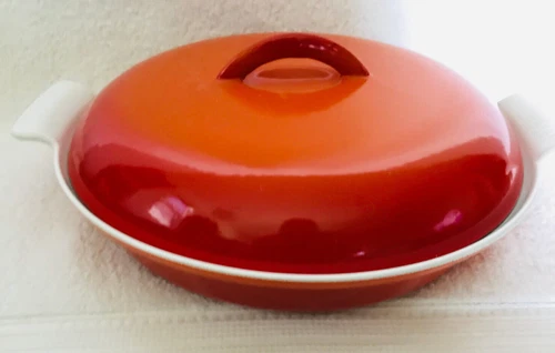 Descoware FLAME Orange Red Cast Iron Enamel Divided Baking Dish FE-25 Belgium