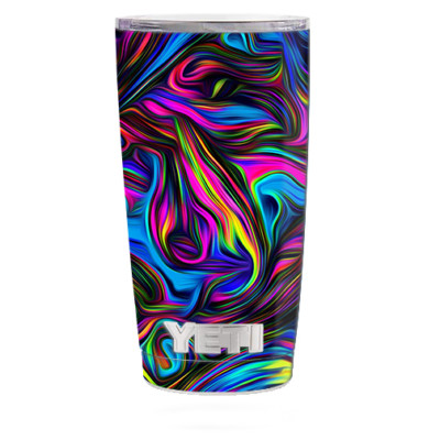 Skin Decal for Yeti 20 oz Rambler Tumbler Cup / Neon Color Swirl Glass