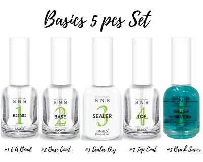 SNS Basics -#1 E A Bond,#2 Base Coat ,#3 Sealer Dry, #4Top Coat, # 5 Brush Saver