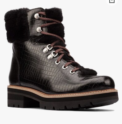 CLARKS LADIES ORIANNA HIKER Black LEATHER BOOTS UK Size D UK