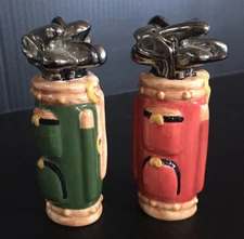 Vintage Golf Clubs and Bag Salt and Pepper Shaker Set Clay Art Co. Unused