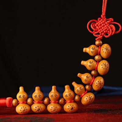 2pc Traditional Chinese Peach Wood Eight Hoist Gourd Good Luck Eng Shui Ornament