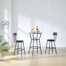 3 Pcs Round Bar Table Set Dining Kitchen Pub Bar Stools W/ 2x PU Soft Seats