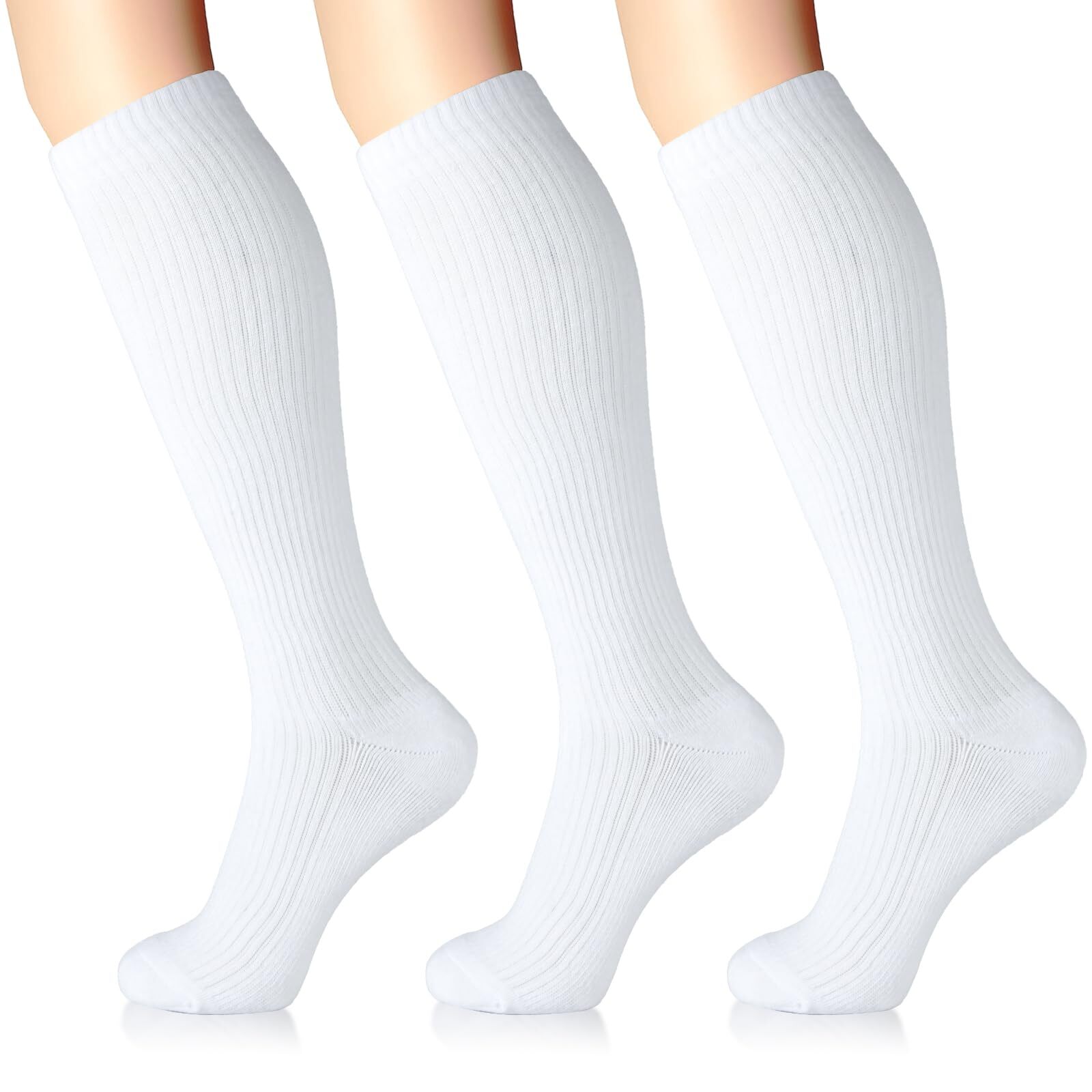 Compression Socks for Women and Men 3 Pairs 8-15 mmHg Cotton Knee High Suppor...-image