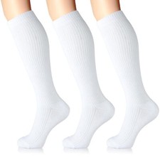 Compression Socks for Women and Men 3 Pairs 8-15 mmHg Cotton Knee High Suppor...