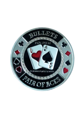 KEINE Pokerguard Poker Card Guard "BULLETS AA PAIR OF ACES" plata accesorios de póquer