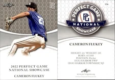CAMERON FLUKEY 2022 LEAF PERFECT GAME "National Showcase" ROOKIE CARD #136