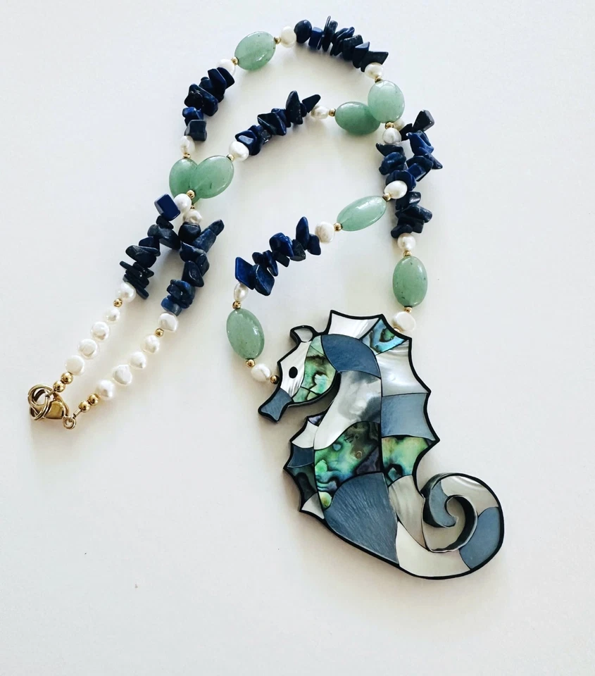 复古 Lee Sands Statement 海马鲍鱼稀有项链 22 — 第 2/4 张图片