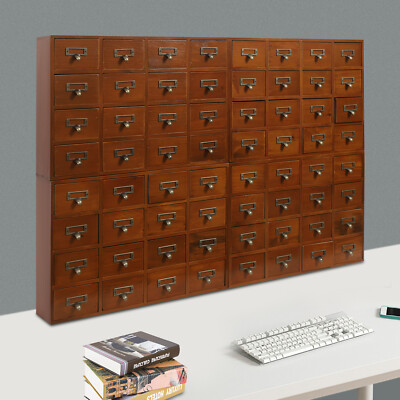 64-Drawer Storage Cabinet Pine Wood Furniture Tabletop Storage Box For Home