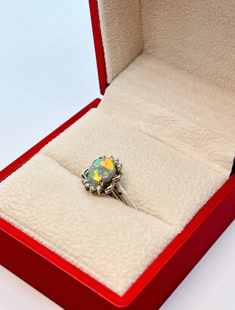 RARE HARLEQUIN PATTERN SOLID SEMI BLACK OPAL RING… - image 8