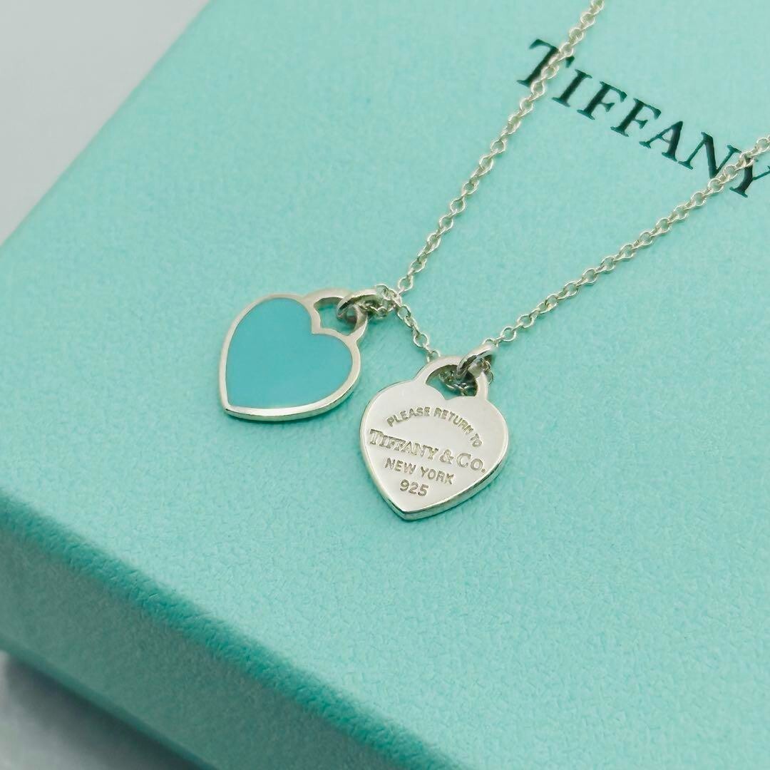 TIFFANY & Co. Return to Mini Double Heart Pendant Necklace Enamel