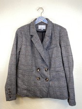 Heartloom Women's Size Large Grey Plaid Double Breasted Blazer Jacket Euc