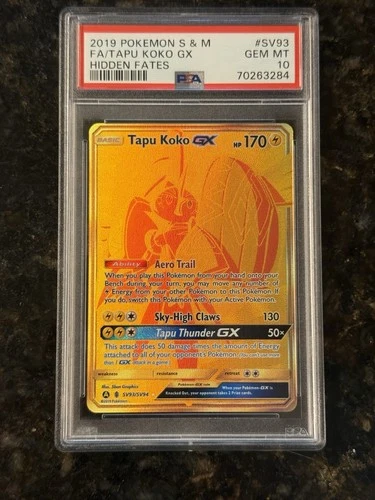 2019 POKEMON SUN & MOON HIDDEN FATES #SV93 FULL ART/TAPU KOKO GX PSA 10
