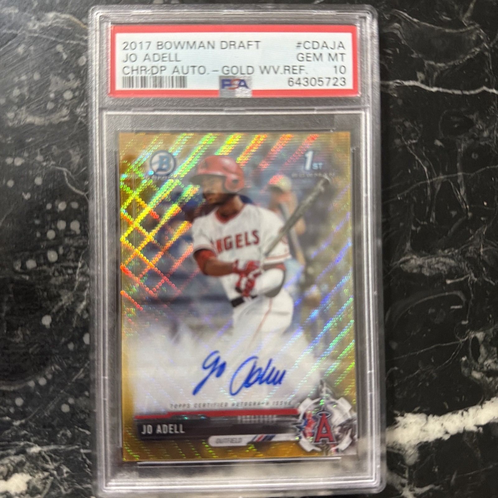 2017 Bowman Draft Jo Adell Chrome Auto Gold Wave Refractor #CDAJA /50 PSA 10