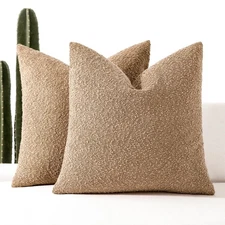Boucle Decorative Throw Pillow Covers for Couch Set of 2, 20x20 inches, Camel