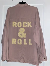 Davi & Dani Oversized Shacket 100% Cotton Rock & Roll Snap Button Down Shirt