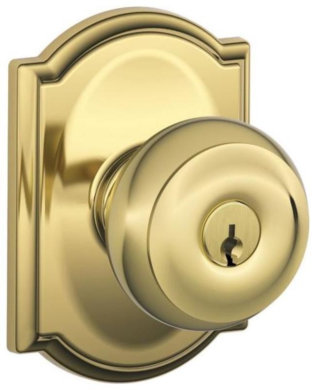 Schlage F51-GEO-CAM Georgian Keyed Entry Door Knob Set - Brass