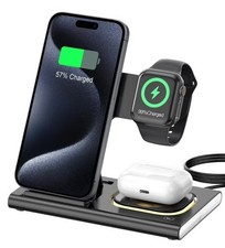3-in-1 Wireless Charging Station for iPhone  Apple Watch Fast Charge Black