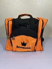 Brunswick Single Bowling Ball Tote Bag Black & Orange Nylon w/ Shoulder Strap