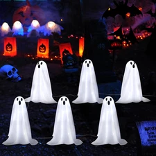 Halloween Decorations, 6 Pack 18.9'' High Solar Small Ghost String Stake Lights 