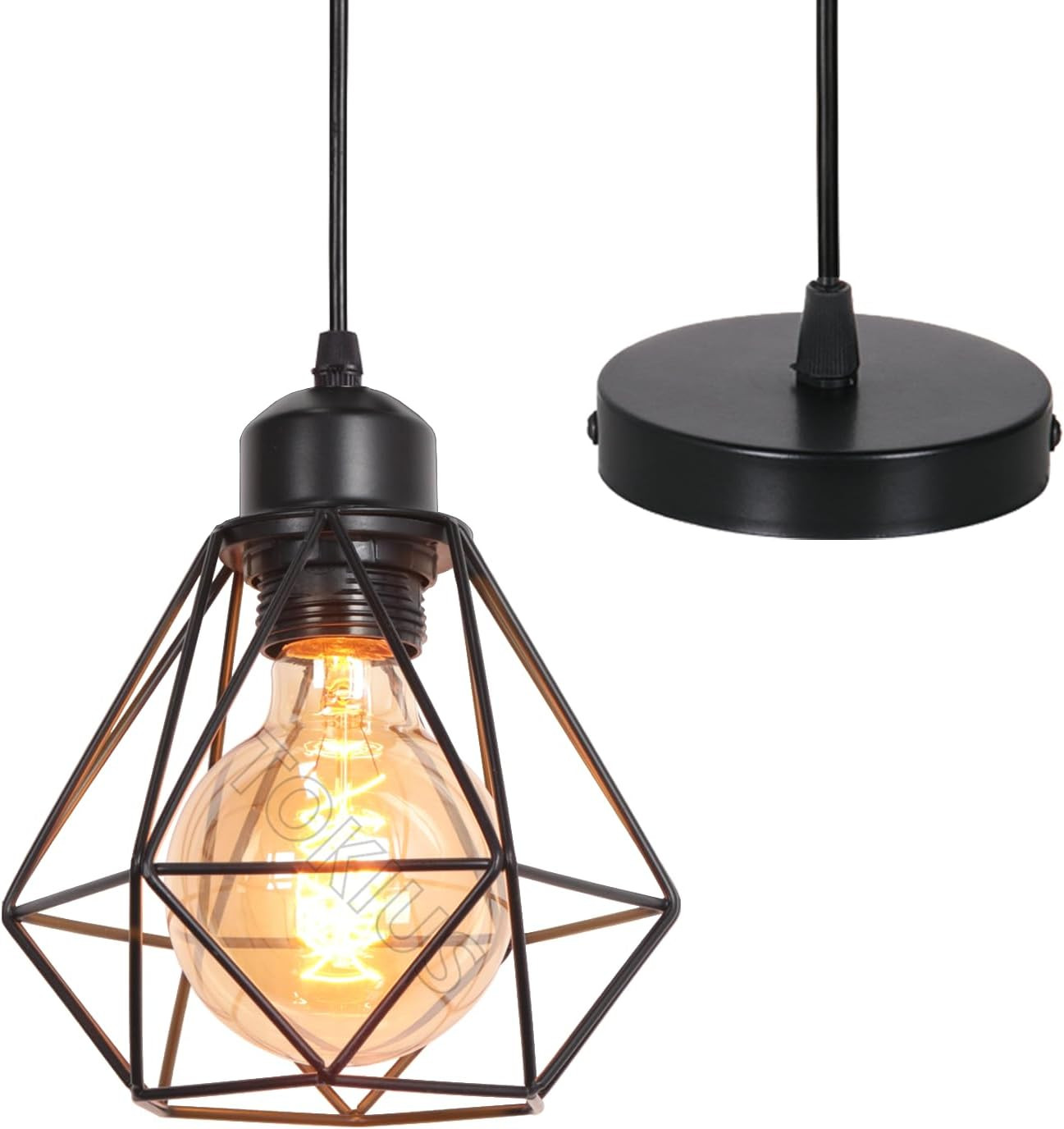 Suspension E27 vintage avec cage en métal pour un éclairage à 360 degrés