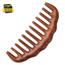 wooden Hair Comb, Curling Comb,Wide Tooth Massage Combs, Brown, 1 Pack (One Size