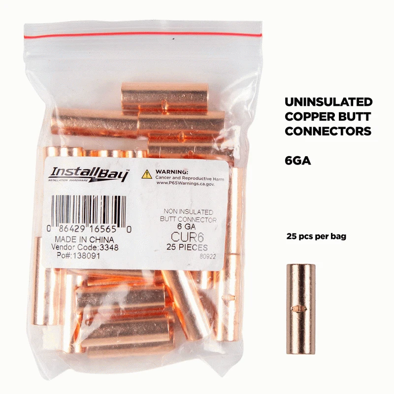 Metra CUR6 Install Bay Copper Uninsulated Butt Connector 6 Gauge Package of 25 - Image 3 of 4