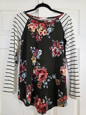 Womens Boutique Floral Tunic with Patch Elbow Detail -Size Small