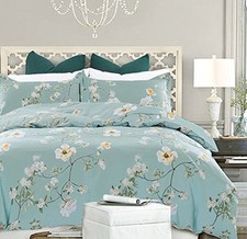 Bedding Duvet Cover Set 3 Pieces 800-Thread Floral Microfiber Queen Teal