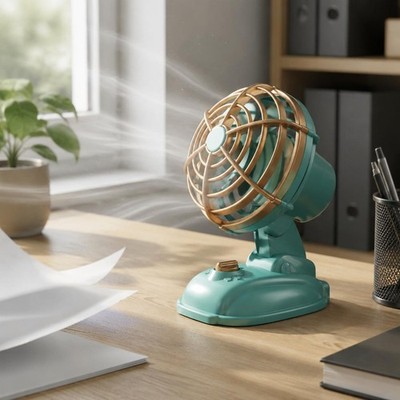 Retro Mini Ventilator starker Luftstrom tragbarer Akku-Ventilator für Büro